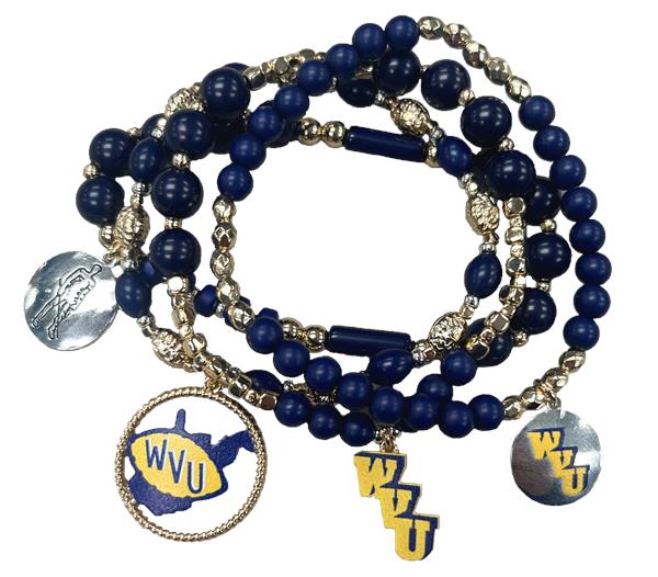 WVU Stacked Charm Bracelet